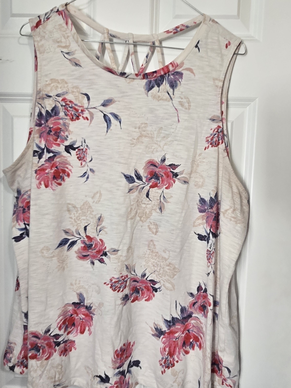 Maurices Cream Floral Tank with Pink and Navy Accents